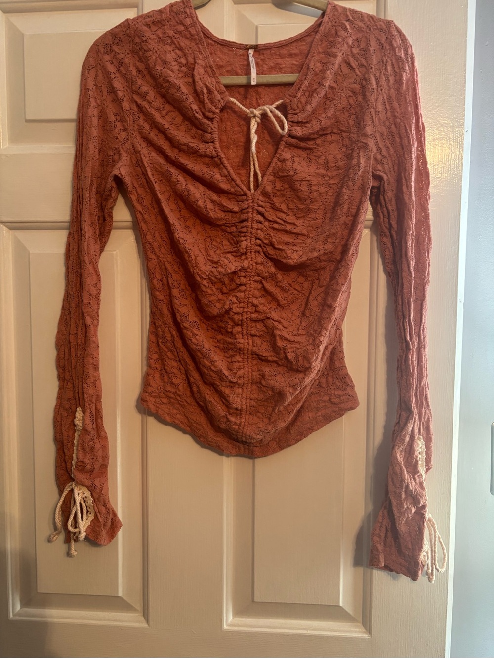 Free People Rust Textured Ruched Long-Sleeve Top - Picture 2 of 4